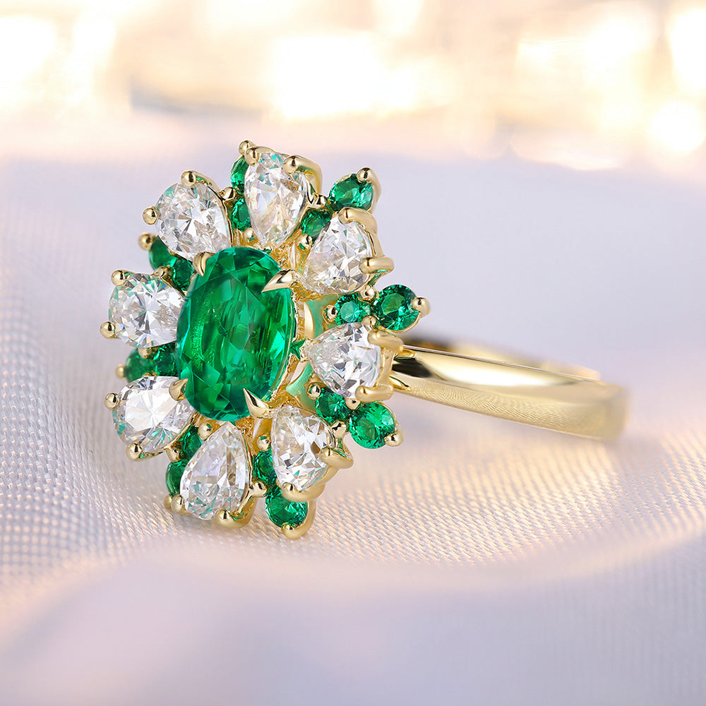 0.83 CTW Oval Lab Grown Emerald 18K Gold Ring plated