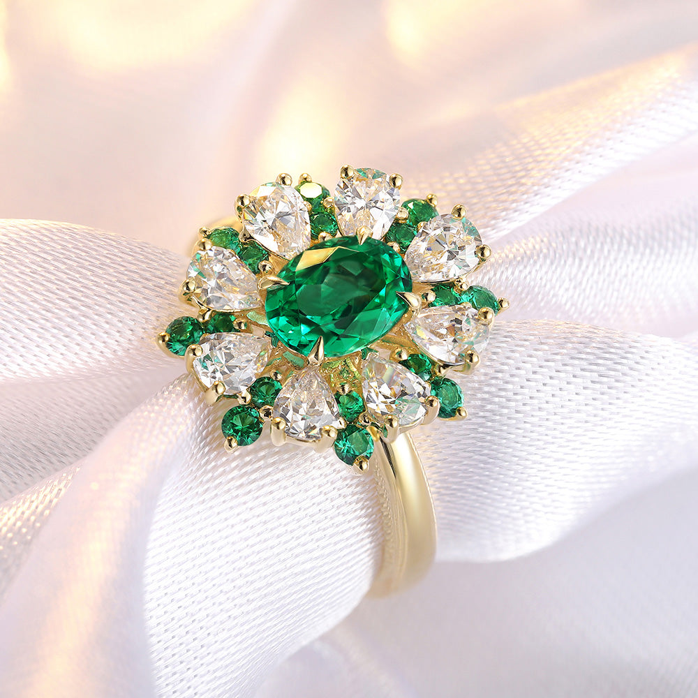 0.83 CTW Oval Lab Grown Emerald 18K Gold Ring plated