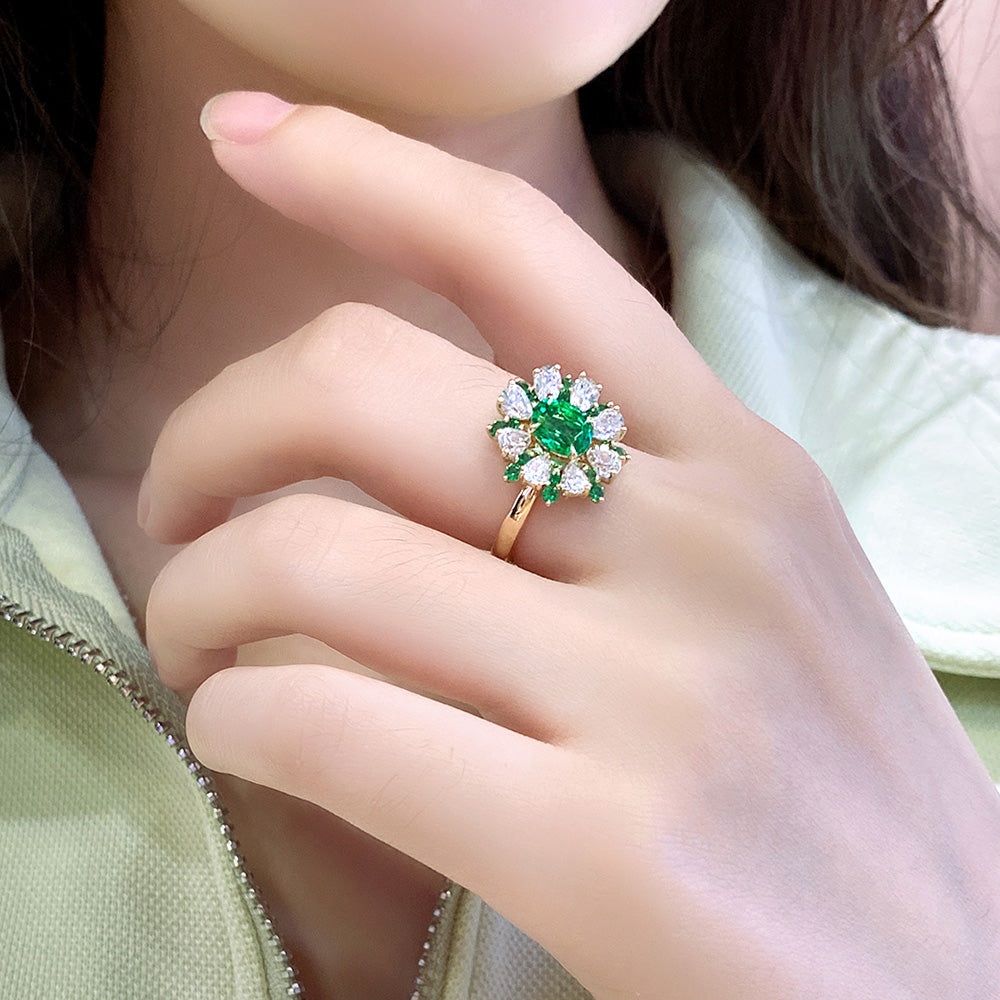 0.83 CTW Oval Lab Grown Emerald 18K Gold Ring plated