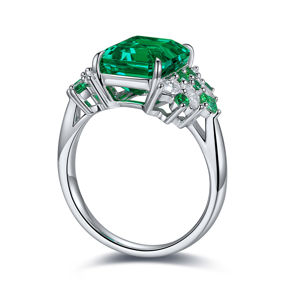 3 CTW Victorian Lab Grown Emerald S925 Ring plated