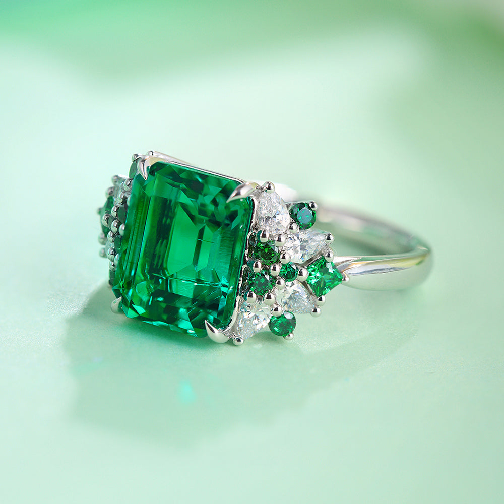 3 CTW Victorian Lab Grown Emerald S925 Ring plated