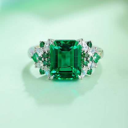 3 CTW Victorian Lab Grown Emerald S925 Ring plated