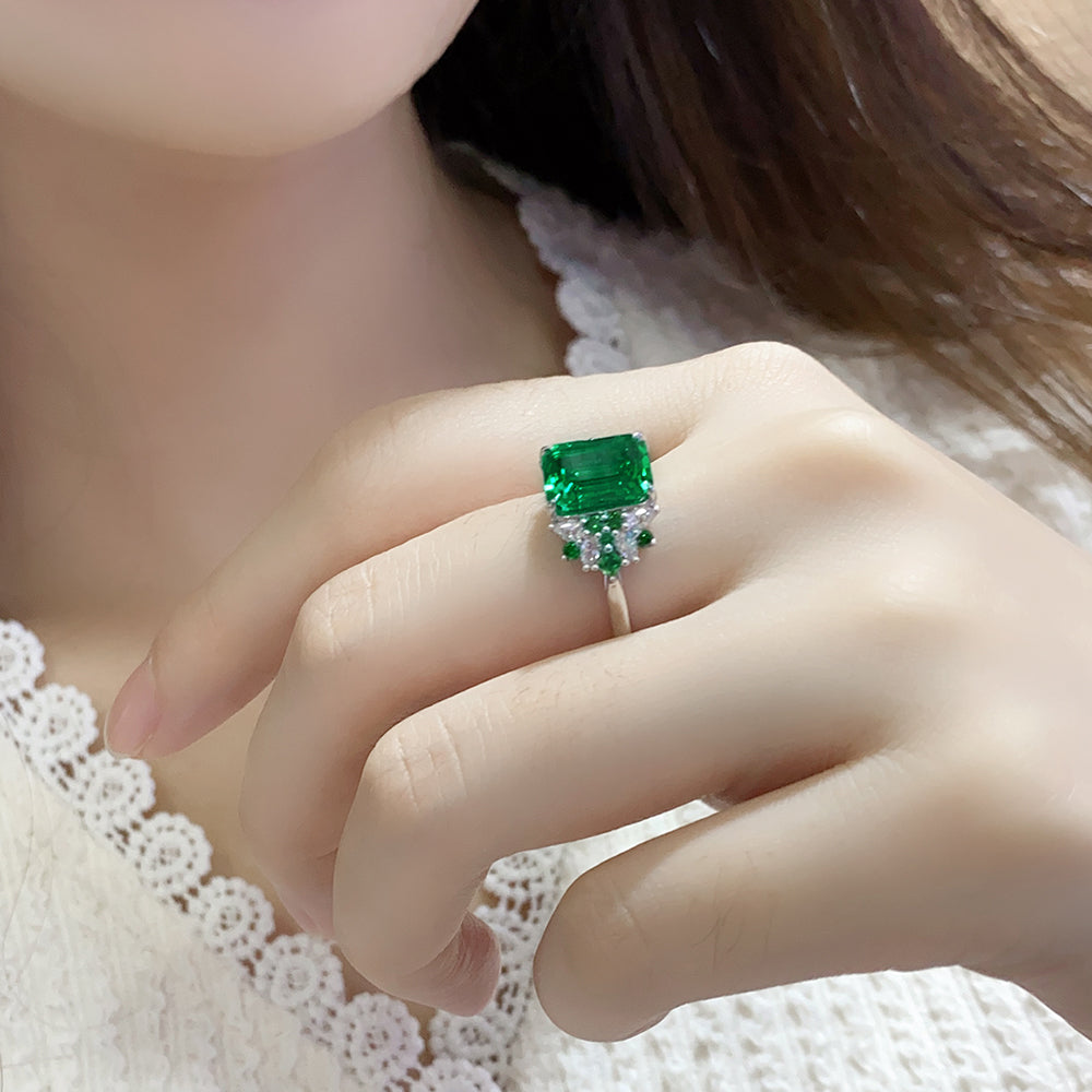 3 CTW Victorian Lab Grown Emerald S925 Ring plated