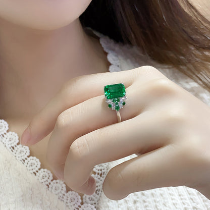 3 CTW Victorian Lab Grown Emerald S925 Ring plated