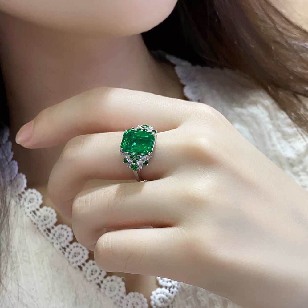 3 CTW Victorian Lab Grown Emerald S925 Ring plated