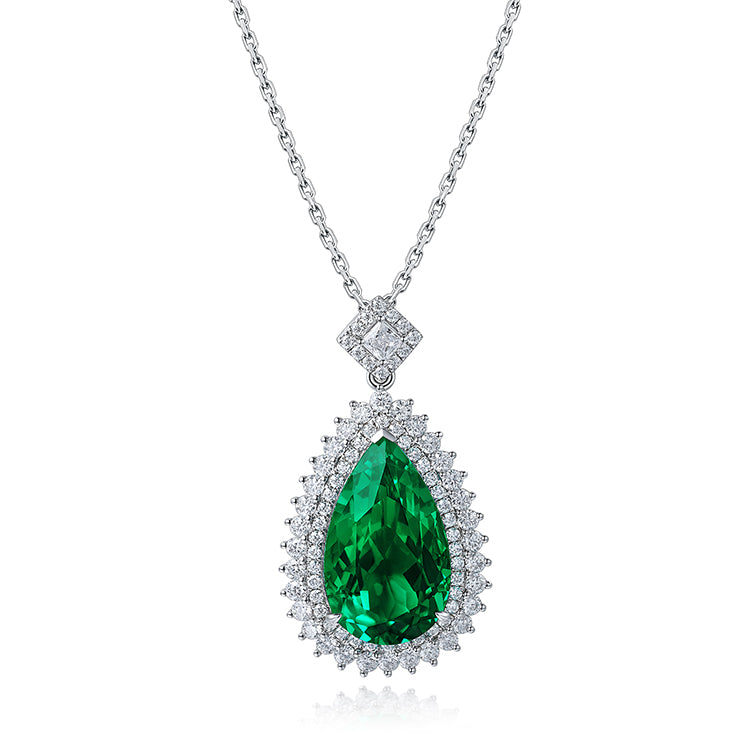 11 CTW Pear Lab Grown Emerald S925 Necklace plated