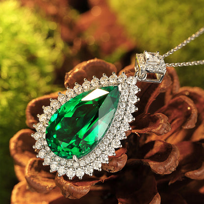 11 CTW Pear Lab Grown Emerald S925 Necklace plated