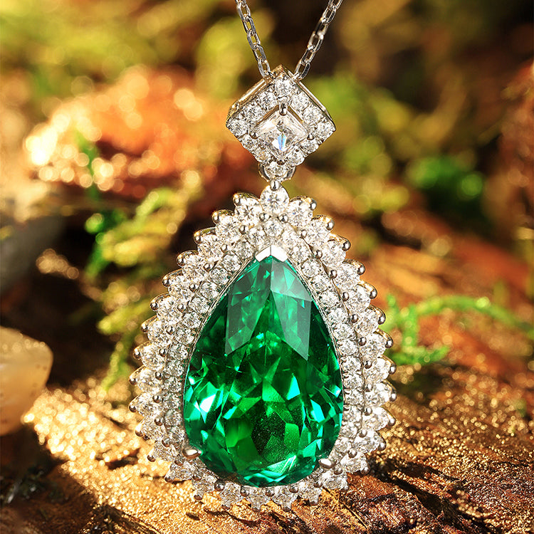 11 CTW Pear Lab Grown Emerald S925 Necklace plated