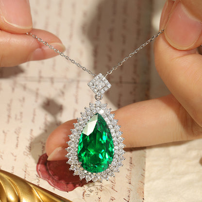 11 CTW Pear Lab Grown Emerald S925 Necklace plated