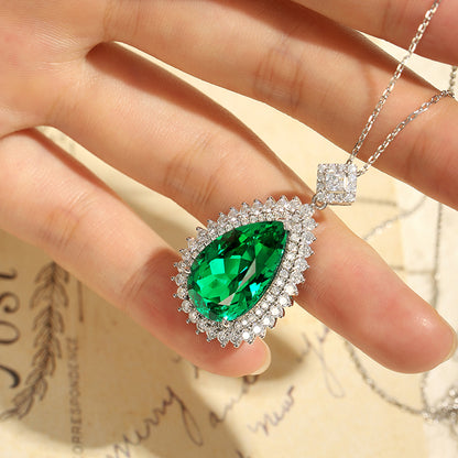 11 CTW Pear Lab Grown Emerald S925 Necklace plated