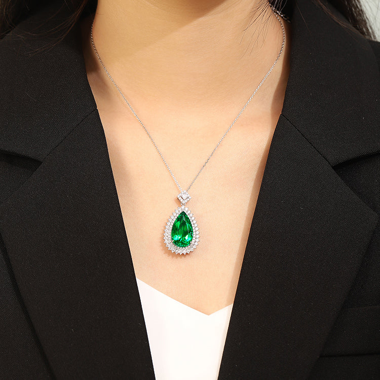 11 CTW Pear Lab Grown Emerald S925 Necklace plated