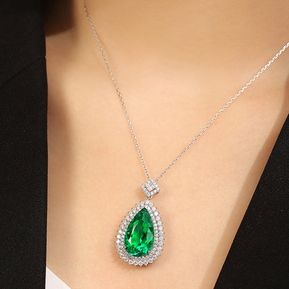 11 CTW Pear Lab Grown Emerald S925 Necklace plated