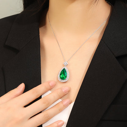 11 CTW Pear Lab Grown Emerald S925 Necklace plated