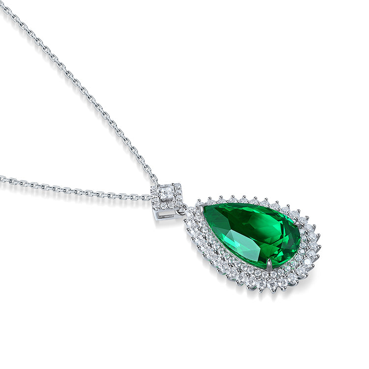 11 CTW Pear Lab Grown Emerald S925 Necklace plated