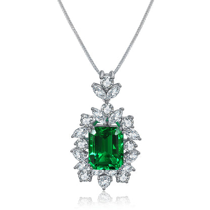 5 CTW Asscher Lab Grown Emerald 9K Gold Necklace plated