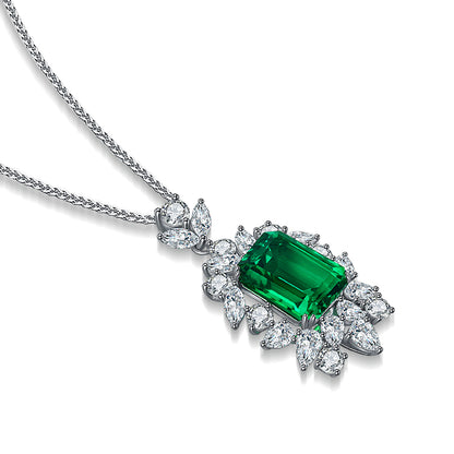 5 CTW Asscher Lab Grown Emerald 9K Gold Necklace plated