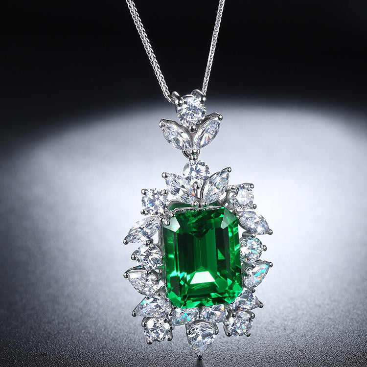 5 CTW Asscher Lab Grown Emerald 9K Gold Necklace plated