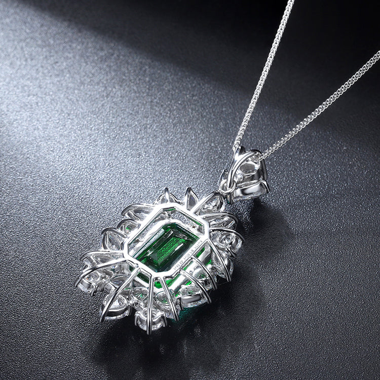 5 CTW Asscher Lab Grown Emerald 9K Gold Necklace plated