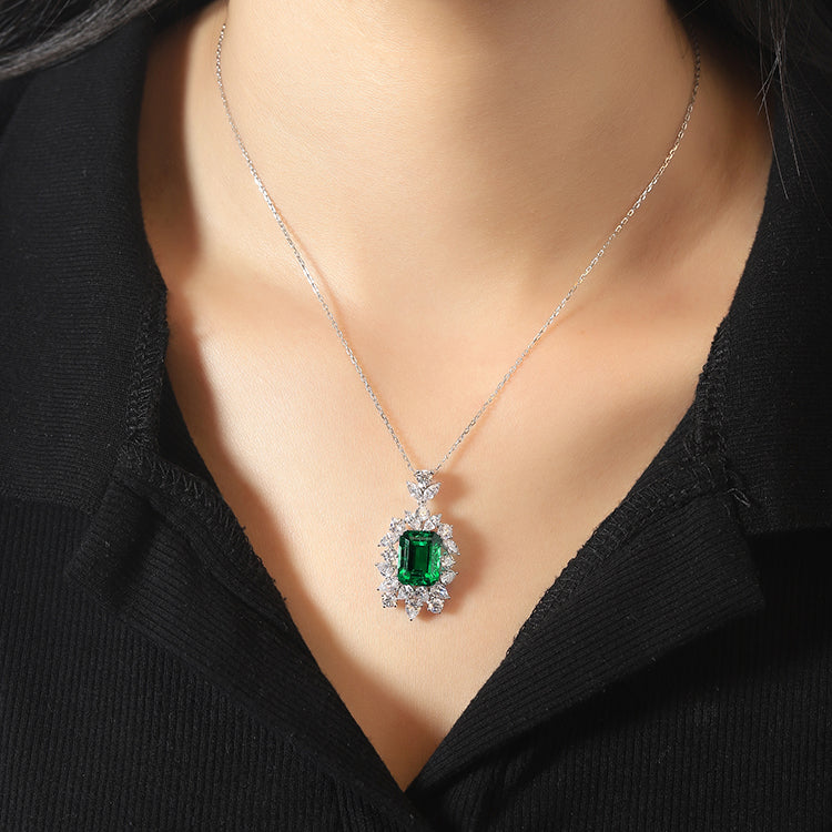 5 CTW Asscher Lab Grown Emerald 9K Gold Necklace plated