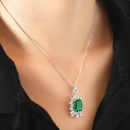 5 CTW Asscher Lab Grown Emerald 9K Gold Necklace plated