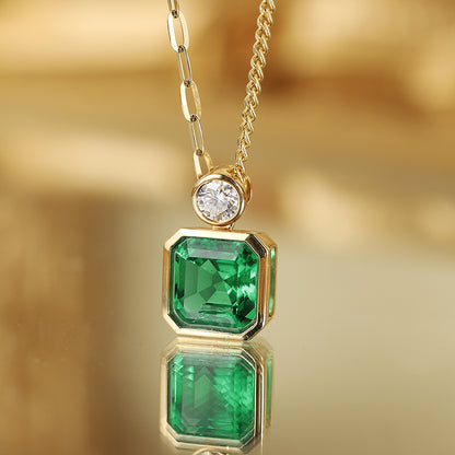 1.84 CTW Asscher Lab Grown Emerald 18K Gold Necklace plated