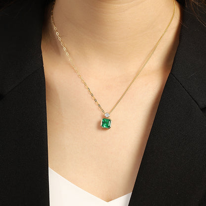 1.84 CTW Asscher Lab Grown Emerald 18K Gold Necklace plated