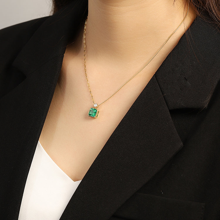 1.84 CTW Asscher Lab Grown Emerald 18K Gold Necklace plated