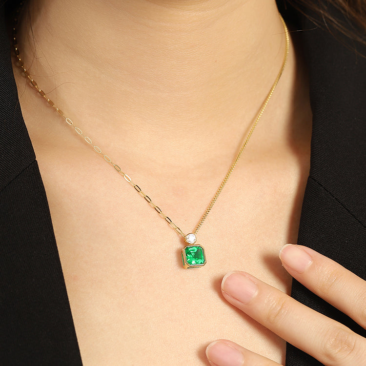 1.84 CTW Asscher Lab Grown Emerald 18K Gold Necklace plated