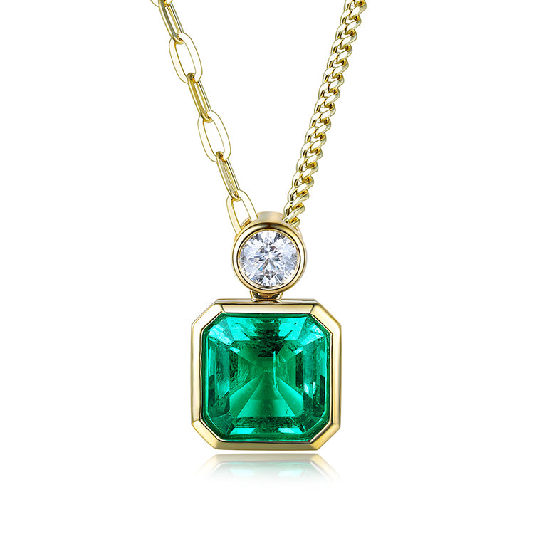 1.84 CTW Asscher Lab Grown Emerald 18K Gold Necklace plated