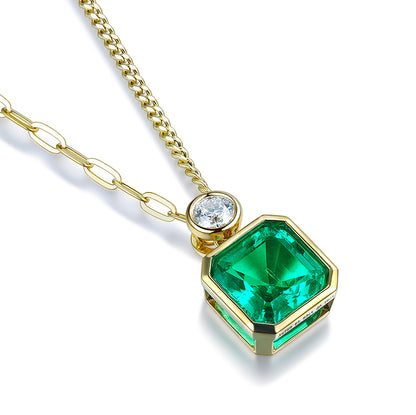 1.84 CTW Asscher Lab Grown Emerald 18K Gold Necklace plated