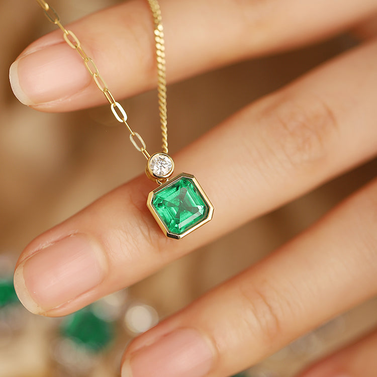 1.84 CTW Asscher Lab Grown Emerald 18K Gold Necklace plated