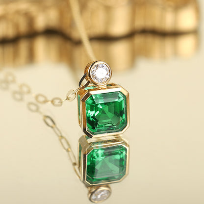 1.84 CTW Asscher Lab Grown Emerald 18K Gold Necklace plated