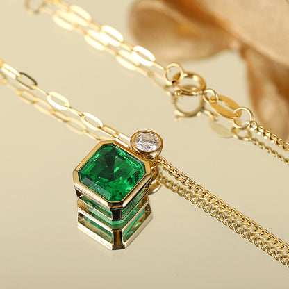 1.84 CTW Asscher Lab Grown Emerald 18K Gold Necklace plated