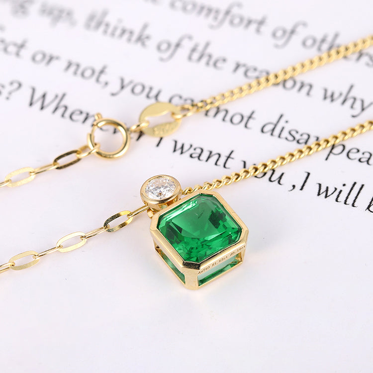 1.84 CTW Asscher Lab Grown Emerald 18K Gold Necklace plated