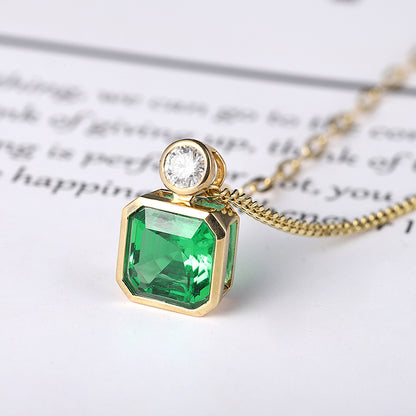 1.84 CTW Asscher Lab Grown Emerald 18K Gold Necklace plated