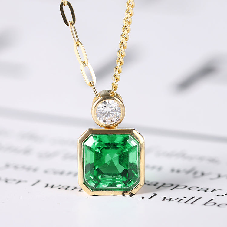 1.84 CTW Asscher Lab Grown Emerald 18K Gold Necklace plated