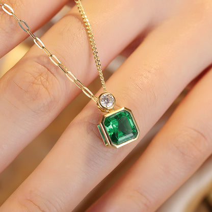 1.84 CTW Asscher Lab Grown Emerald 18K Gold Necklace plated