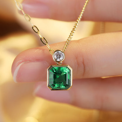 1.84 CTW Asscher Lab Grown Emerald 18K Gold Necklace plated