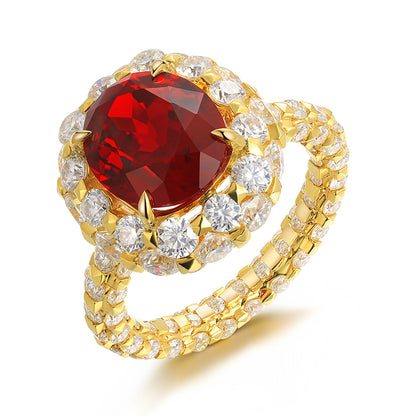 4.9 CTW Oval Lab Grown Ruby 18K Gold Ring plated