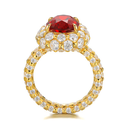 4.9 CTW Oval Lab Grown Ruby 18K Gold Ring plated