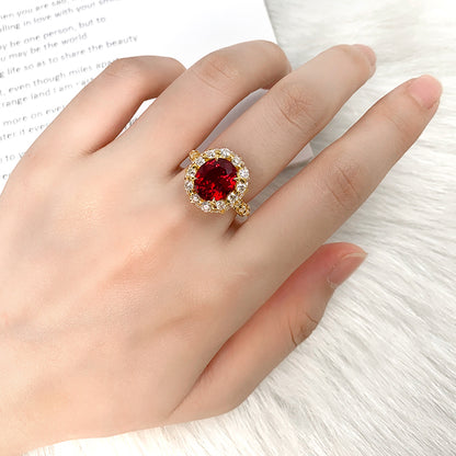 4.9 CTW Oval Lab Grown Ruby 18K Gold Ring plated