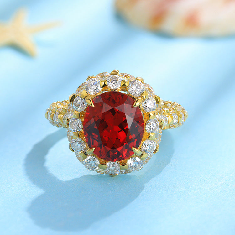 4.9 CTW Oval Lab Grown Ruby 18K Gold Ring plated