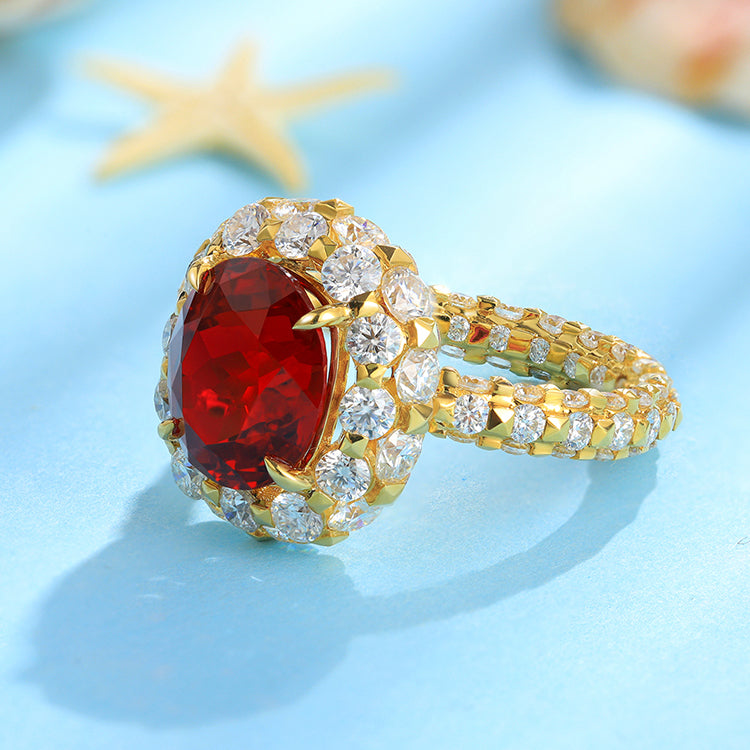 4.9 CTW Oval Lab Grown Ruby 18K Gold Ring plated