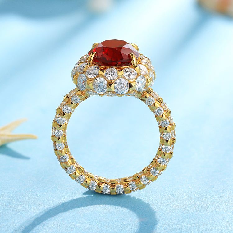 4.9 CTW Oval Lab Grown Ruby 18K Gold Ring plated