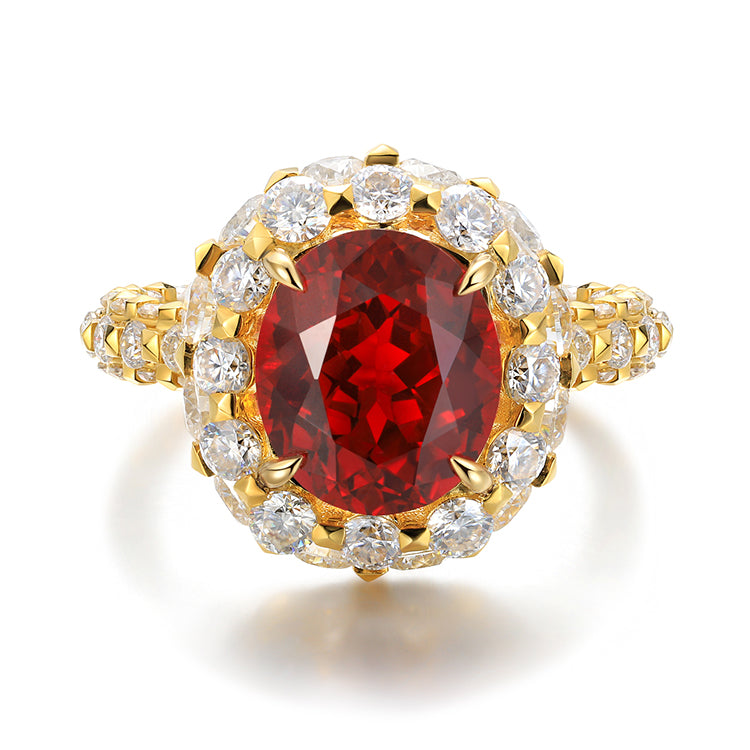 4.9 CTW Oval Lab Grown Ruby 18K Gold Ring plated