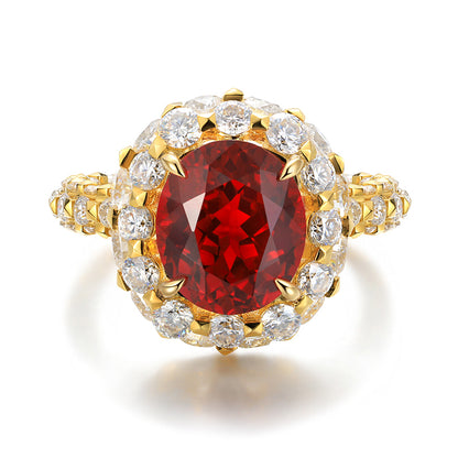 4.9 CTW Oval Lab Grown Ruby 18K Gold Ring plated