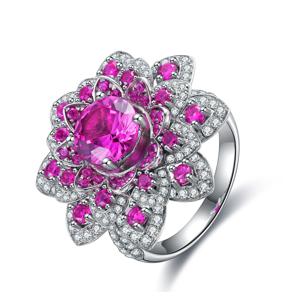 Luxury Flower S925 Silver Pink Sapphire Ring