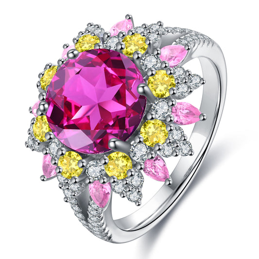 4.35ct Luxury Flower S925 Silver Pink Sapphire Ring