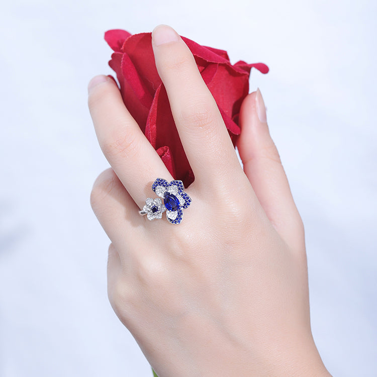 1.46 CTW Pear Lab Grown Sapphire 9K Gold S925 Ring plated