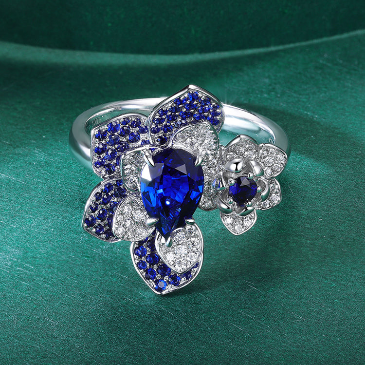 1.46 CTW Pear Lab Grown Sapphire 9K Gold S925 Ring plated